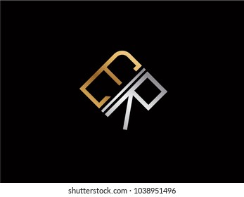 ER square shape Letter logo Design in silver gold color
