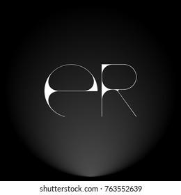 ER White thin minimalist LOGO Design with Highlight on Black Background.