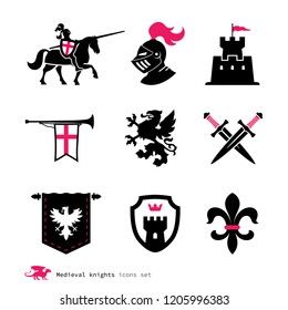 Era Of Chivalry Icons. Attributes Of The Middle Ages