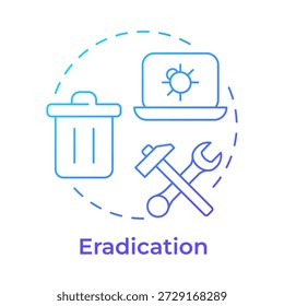 Icono de concepto de degradado azul de erradicación. Administración del sistema, reparación de hardware. Malware informático. Ilustración de línea de forma redonda. Abstractas idea. Diseño gráfico. Fácil de usar en folleto, folleto