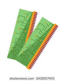 Tarjeta de módulo de memoria de múltiples ciclos de escritura borrable y regrabable. Chip flash de memoria RAM aislado. Dispositivos y soluciones de almacenamiento no volátiles. Componentes para ordenador personal, hardware. Vector en estilo plano