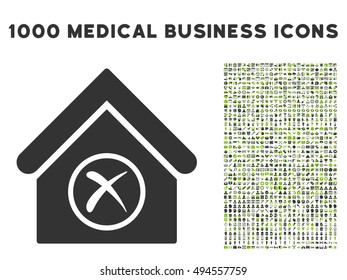 Erase Building icon with 1000 medical commerce eco green and gray vector pictographs. Set style is flat bicolor symbols, white background.