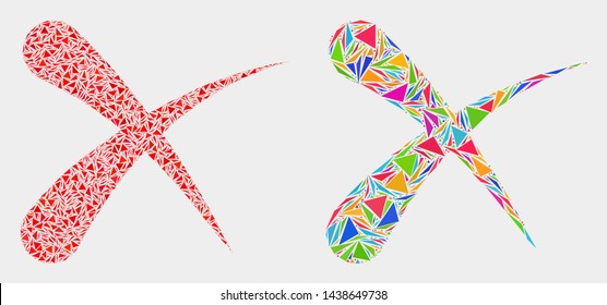 Erase collage icon of triangle items which have various sizes and shapes and colors. Geometric abstract vector design concept of erase.