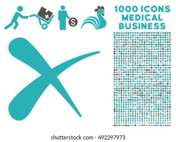 Erase icon with 1000 medical business grey and cyan vector pictograms. Design style is flat bicolor symbols, white background.