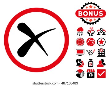 Erase icon with bonus images. Vector illustration style is flat iconic bicolor symbols, intensive red and black colors, white background.