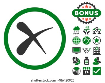 Erase icon with bonus pictogram. Vector illustration style is flat iconic bicolor symbols, green and gray colors, white background.