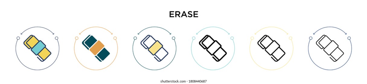 Erase icon in filled, thin line, outline and stroke style. Vector illustration of two colored and black erase vector icons designs can be used for mobile, ui, web