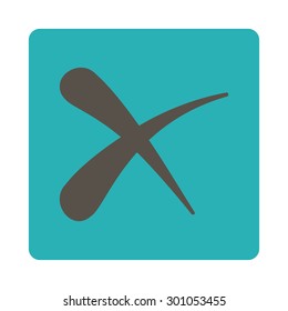Erase icon. This flat rounded square button uses grey and cyan colors and isolated on a white background.