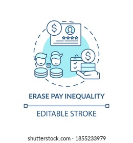 Borrar el icono del concepto de desigualdad salarial. Consejos para la aplicación de la diversidad de género. La idea de consejos sobre contabilidad de dinero ilustra en línea delgada. Dibujo de color RGB con contorno aislado del vector. Trazo editable