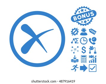 Erase pictograph with bonus design elements. Vector illustration style is flat iconic symbols, cobalt color, white background.