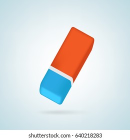 Eraser. Blue and orange colored rubber. Isolated vector illustration in realistic style