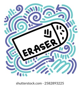 Eraser with blue and purple doodle. Simple illustration. Hand drawn doodle for sticker, postcard, wallpaper, mural, fabric, prints, wall decor, clothing, etc