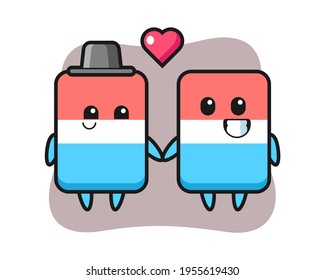 Eraser cartoon character couple with fall in love gesture, cute style design for t shirt, sticker, logo element