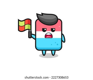 eraser character as line judge putting the flag up , cute style design for t shirt, sticker, logo element