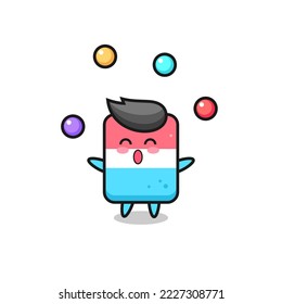 the eraser circus cartoon juggling a ball , cute style design for t shirt, sticker, logo element