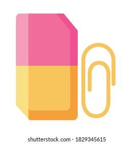 eraser and clip school supply flat style icon vector illustration design