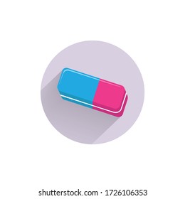 Eraser colorful flat icon with long shadow. Eraser flat icon