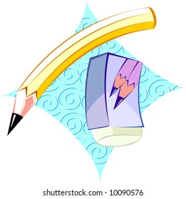 an eraser with a cover and a sharpened pencil on top	