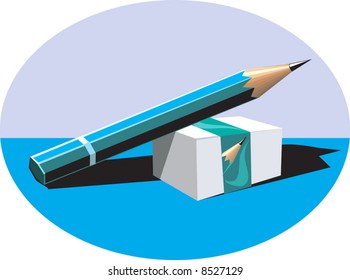  an eraser with a cover and a sharpened pencil on top	