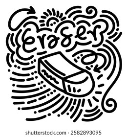 Eraser doodle with hand write. Simple illustration. Hand drawn doodle for sticker, postcard, wallpaper, mural, fabric, prints, wall decor, clothing, etc