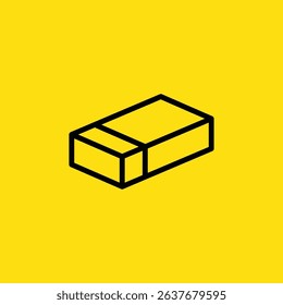 Eraser drawn as an icon with black lines is displayed on a yellow background, perfect for use in a digital design.