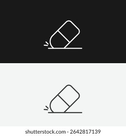 Eraser with Erasing Motion on Black and White Backgrounds, Representing Correction or Deletion, White Outline Icon
