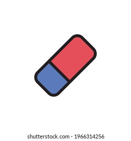 Icono plano de borradores, educación y escuela, icono del vector de caucho