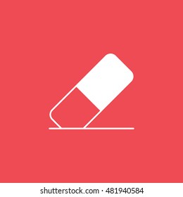 Eraser Flat Icon On Red Background