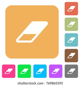 Eraser flat icons on rounded square vivid color backgrounds.