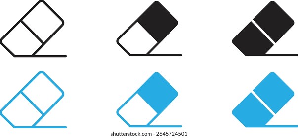 Conjunto de ícones de glifos da borracha. Borracha preta e azul sinais ícone limpo isolado no fundo transparente. Ilustração de vetor de borracha.