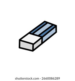 Vetor de desenho animado ícone de borracha. Artigos de papelaria para educação e negócios. Ícone de símbolo de limpeza ou exclusão, cor branca e azul