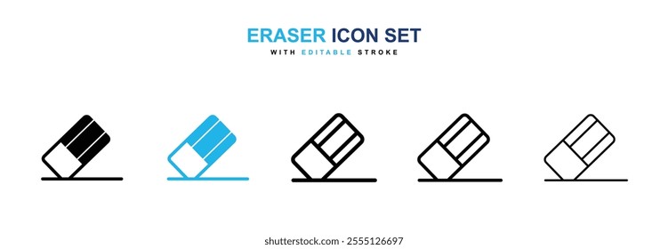 Eraser icon collection in black and blue colors