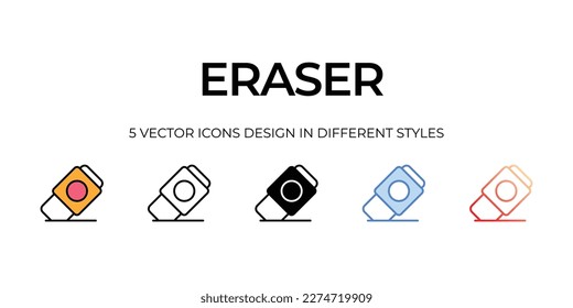eraser Icon Design in Five style with Editable Stroke. Line, Solid, Flat Line, Duo Tone Color, and Color Gradient Line. Suitable for Web Page, Mobile App, UI, UX and GUI design.