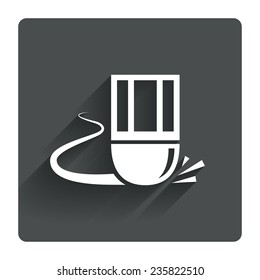 Eraser icon. Erase pencil line symbol. Correct or Edit drawing sign. Gray flat square button with shadow. Modern UI website navigation. Vector
