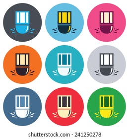 Eraser icon. Erase pencil line symbol. Correct or Edit drawing sign. Colored round buttons. Flat design circle icons set. Vector