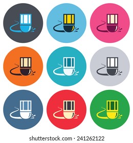 Eraser icon. Erase pencil line symbol. Correct or Edit drawing sign. Colored round buttons. Flat design circle icons set. Vector