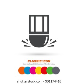 Eraser icon. Erase pencil line symbol. Correct or Edit drawing sign. Classic flat icon. Colored circles. Vector
