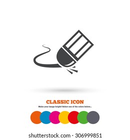 Eraser icon. Erase pencil line symbol. Correct or Edit drawing sign. Classic flat icon. Colored circles. Vector