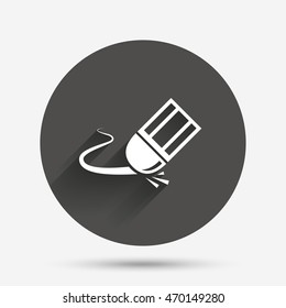 Eraser icon. Erase pencil line symbol. Correct or Edit drawing sign. Circle flat button with shadow. Vector