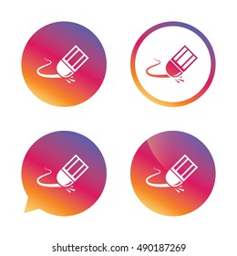 Eraser icon. Erase pencil line symbol. Correct or Edit drawing sign. Gradient buttons with flat icon. Speech bubble sign. Vector