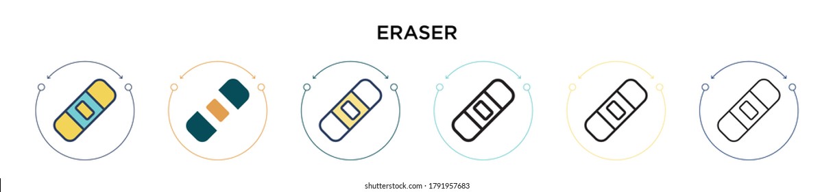 Eraser icon in filled, thin line, outline and stroke style. Vector illustration of two colored and black eraser vector icons designs can be used for mobile, ui, web