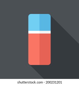 Eraser icon. Flat design style modern vector illustration. Isolated on stylish color background. Flat long shadow icon. Elements in flat design.