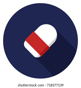 Eraser icon. Illustration in flat style. Round icon with long shadow.