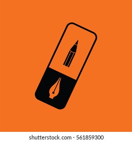 Eraser icon. Orange background with black. Vector illustration.