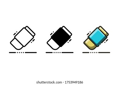Eraser icon. With outline, glyph, and filled outline style