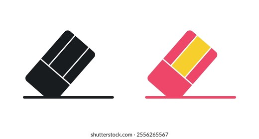 Eraser icon set in black and colored versions.