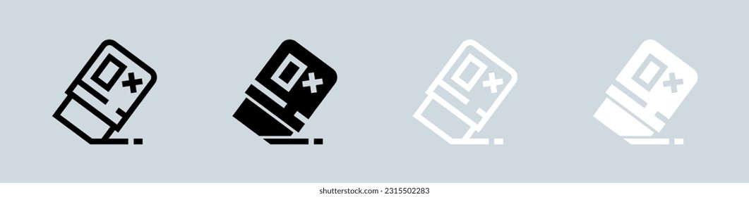 Eraser icon set in black and white. Wipe out signs vector illustration.