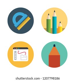 eraser icon set. vector set about pencils, protractor, eraser icon and pencil icons set.