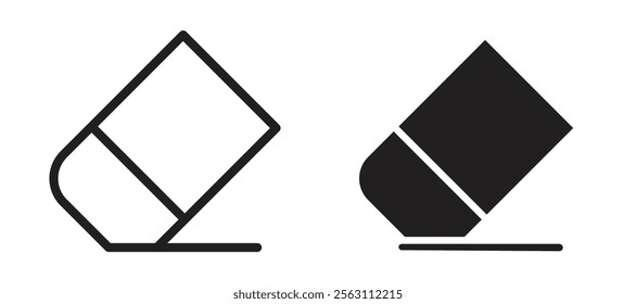 Eraser icons in black line and filled versions