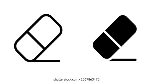 Eraser icons collection in Filled flat and thin line style.